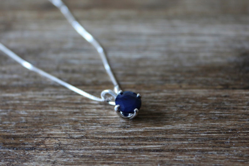 Deep Blue Sapphire Necklace Silver Box Chain Dark Blue Sapphire Real Sapphire September Birthstone Genuine Sapphire Dark Sapphire image 1