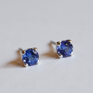 Tanzanite Stud Earrings set in 925 Sterling Silver | December Birthstone | Natural Tanzanite | Genuine Tanzanite | Faceted Blue Tanzanite