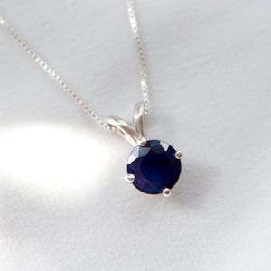 Deep Blue Sapphire Necklace Silver Box Chain | Dark Blue Sapphire | Real Sapphire | September Birthstone | Genuine Sapphire | Dark Sapphire