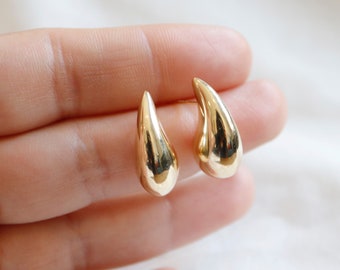14k Gold Bottega Ohrringe | Solid Gold Teardrop Ohrstecker | Wassertropfen Ohrringe | Chunky Gold Ohrstecker
