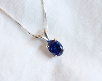 Blue Spinel Cubic Zirconia Necklace: 14k Gold or Sterling Silver
