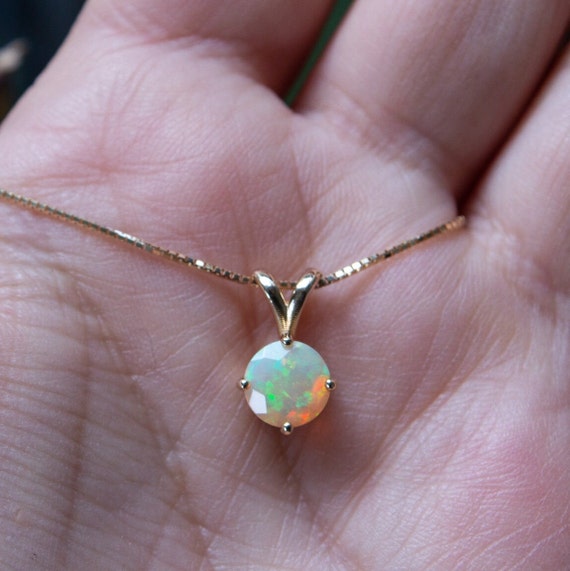 14K Yellow Gold Opal and Diamond Pendant | The Little Jewel