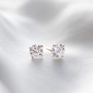 Moissanite Studs in Four-Prong Martini Settings | Genuine Moissanite Earrings  | Sterling Silver Moissanites