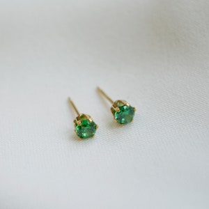 Emerald Green Cubic Zirconia Stud Earrings | Simulated Emerald | Emerald Studs | Emerald Earrings | 14k Gold Filled | Sterling Silver