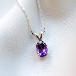Real African Amethyst Necklace with Sterling Silver 18" Box Chain | Genuine Amethyst | Real Gemstone Necklace | February Birthstone Necklace