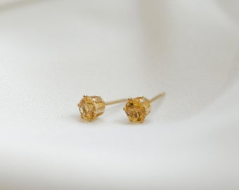 Citrine Earrings set in 14k Gold Filled or Sterling Silver | November Birthstone | Real Citrine Studs | Faceted Citrine | Citrine Quartz