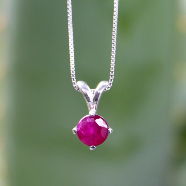 Genuine Ruby Necklace with Sterling Silver Box Chain | Real Ruby Necklace | July Birthstone