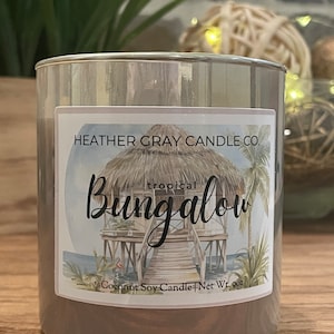Tropical Bungalow  - Hand-Poured Coconut Soy  Candle - Passionfruit & Pineapple Scented - Tropical Candle - Beach Candle - Summer Candle