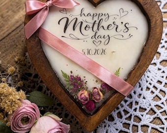 Personligt hjärtformat degskålsljus | Anpassat meddelande, kokosvax, bondgårdsdekor | Mors dag-ljus | Present till mamma | Mors dag-present