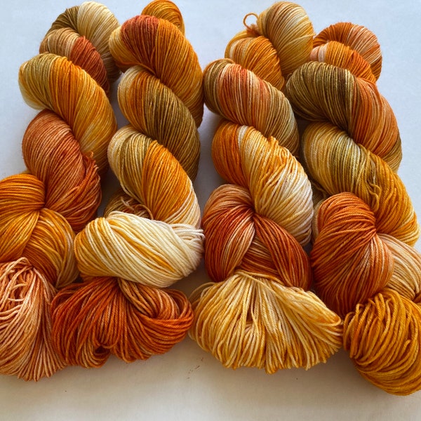 Hand dyed fingering/sock weight yarn, “Autumn Spice”