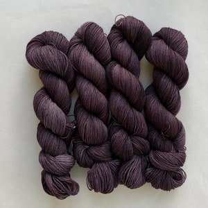 Hand dyed fingering/sock weight yarn, “Plum Crazy”