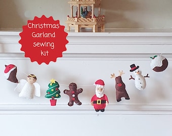 Christmas garland sewing kit; Festive felt garland craft kit, felt craft kit, beginner sewing kit, Christmas garland kit, felt decoration