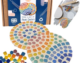 Crafty You Crafty Me: Make a Pair of Round Mosaic Coasters (Rainbow), Craft Kit Gift for Adults, Gift for Women, Made in UK