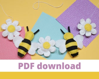 Bee and Flower Felt Garland Craft Kit, DIY Felt Sewing Project, Summer Project, Creative Birthday Gift, Honey Bee Handmade Decoration,