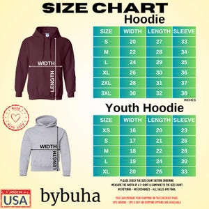 a hoodie size chart for a youth hoodie