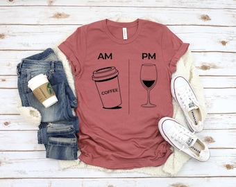 Funny Coffee & Wine T-Shirt: Day and Evening Drinks Tee