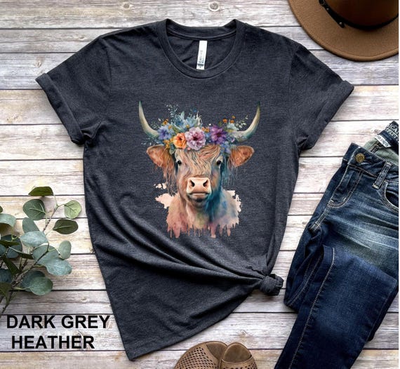 Highland Cow T-Shirt, Western Boho Floral Headdress