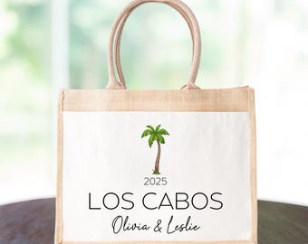 Palm Tree Wedding Welcome Tote Bag: Custom Jute Gift
