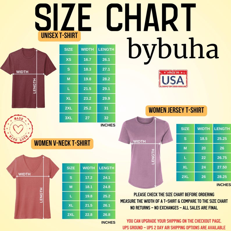 the size chart for a women's t - shirt