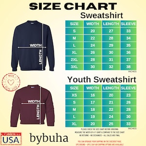 the size chart for a sweatshirt with measurements