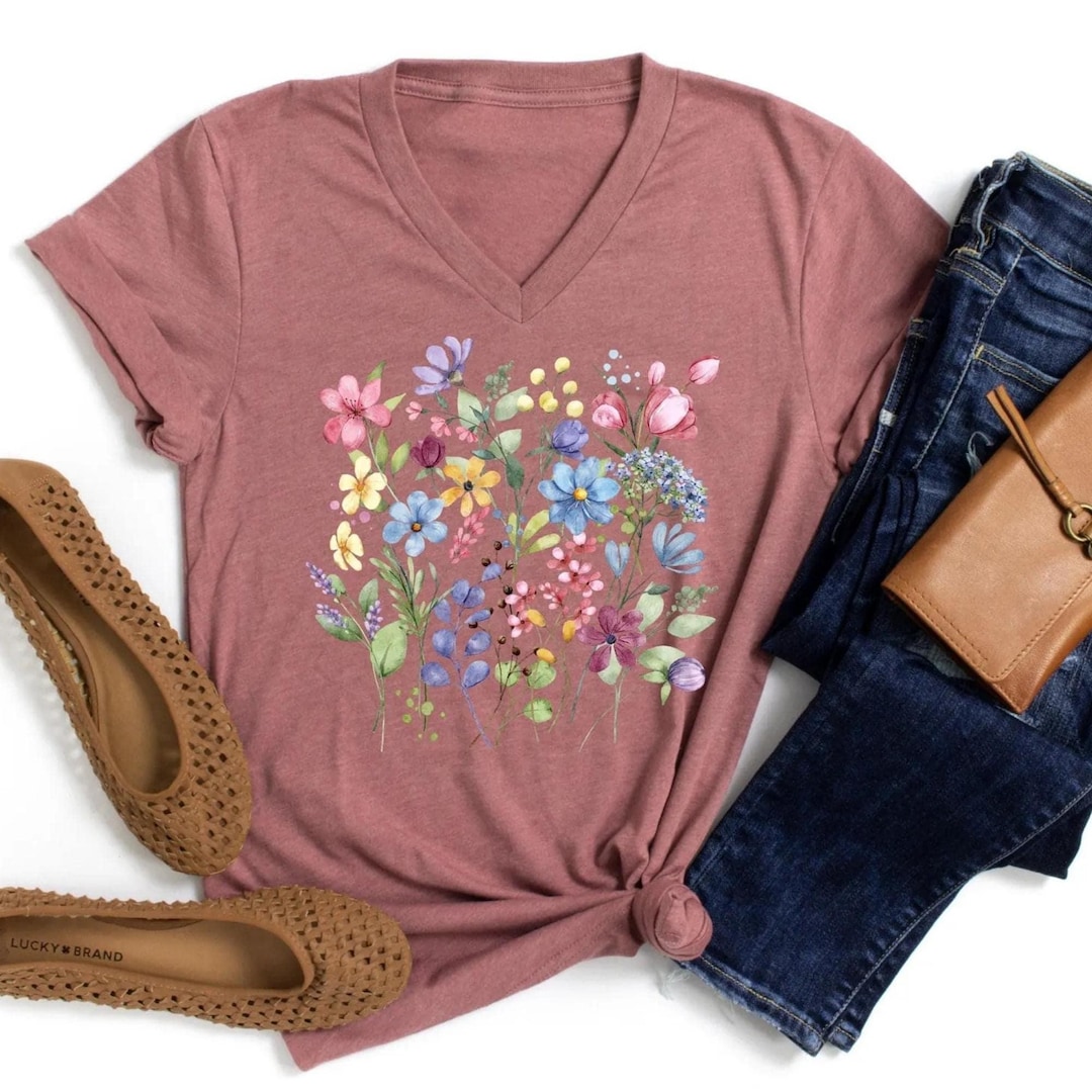 Floral V-Neck T-Shirt: Wildflower Graphic Tee