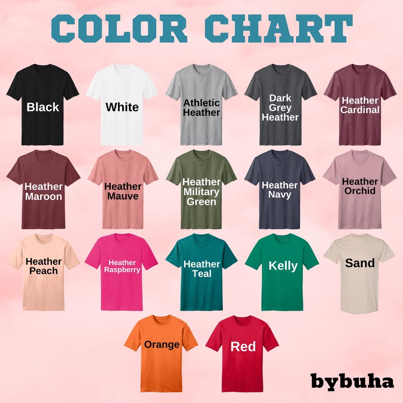 a group of t - shirts that say color chart