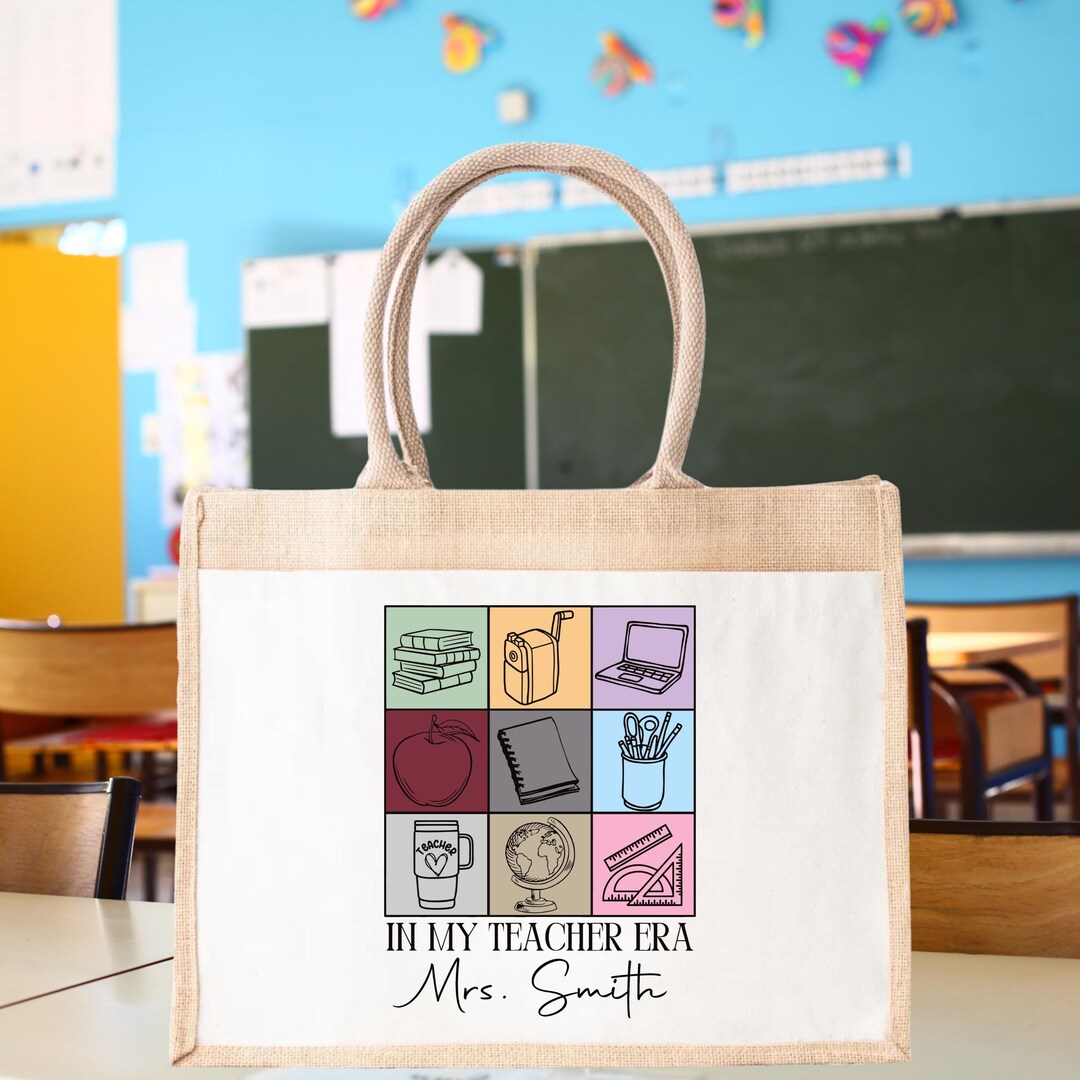 Personalized Teacher Tote Bag: Custom Jute Back to School Gift - Etsy