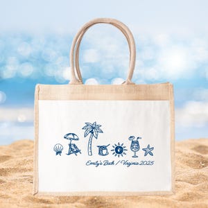 Coastal Doodle Canvas Jute Tote Bag, Last Toast on the Coast, Destination Wedding Welcome Tote, Coastal Bachelorette Gift