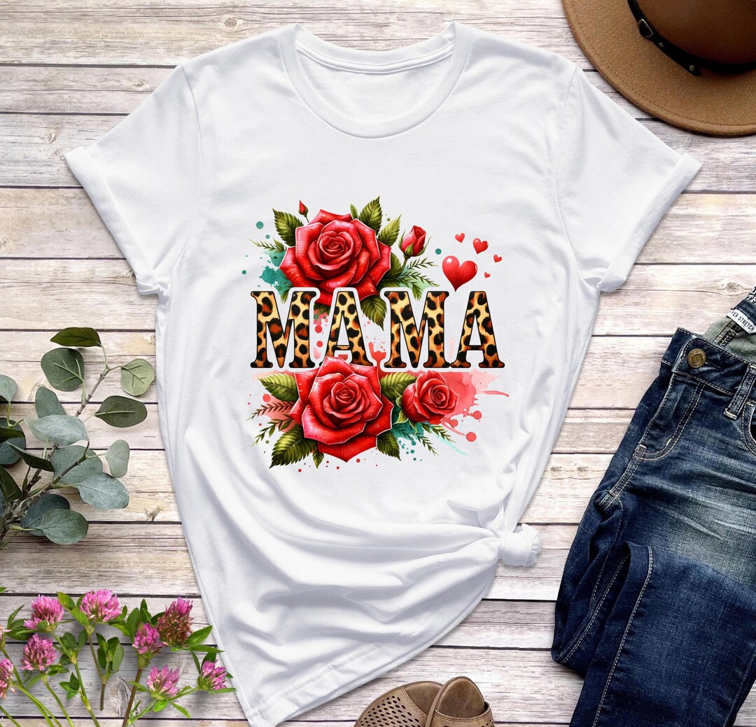 Leopard Mama Flower Shirt, Women's Leopard Mom Shirt, Rose Mom Tee ...