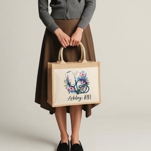 Nurse Tote Bag, Personalized RN Tote, Custom Nurse Jute Tote Bag Gift, Gift for Nursing Student, Unique Tote for Nurses