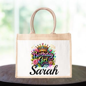 Custom Birthday Girl Tote Bag, Personalized Party Favor, Custom Gift for Girls, Birthday Celebration Tote, Birthday Girl Tote Jute Tote Bag