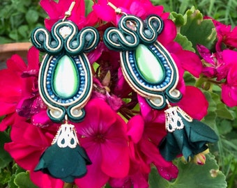 Earrings-Leaning Green Florals