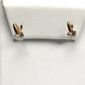 14k Yellow Gold Lab Created Round (CZ) Pushback Earrings