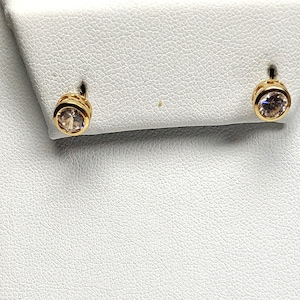 14k Yellow Gold Lab Created (CZ) Round Bezel Set Pushback Stud Earrings