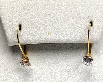 14k Yellow Gold Lab Created (CZ) Round Shape Cut Leverback Earrings