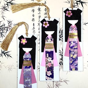 Kawaii Handmade Origami Kimono Doll Bookmark (Kokeshi/ Maiko/ Geisha) with Tassel and Cherry Blossom Corner Bookmark/ Junk Journal Tag