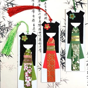 Kawaii Handmade Origami Kimono Doll Bookmark (Kokeshi/ Maiko/ Geisha) with Tassel and Cherry Blossom Corner Bookmark/ Junk Journal Tag