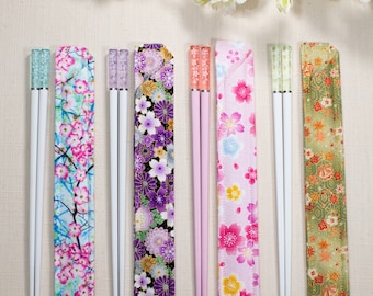 Handmade Cherry Blossom Chopsticks Set: Fabric Sleeve & Reusable Chopsticks