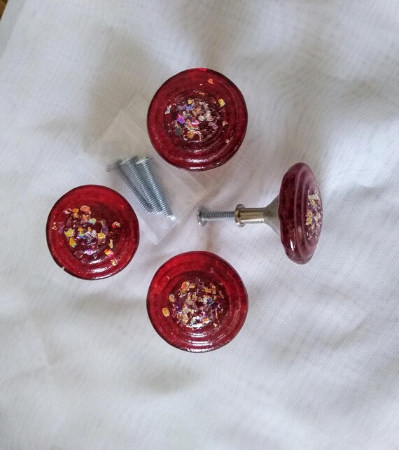 Red fused glass knobs Etsy