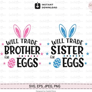 Tauschen Bruder gegen Eiern svg, Kinder Ostern svg, lustiges Ostern, Geschwister Familie Ostern svg, Bruder Schwester Ostern Shirt svg für Cricut, Png