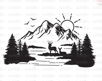 Free Free 68 Silhouette Mountain Scene Nature Svg SVG PNG EPS DXF File