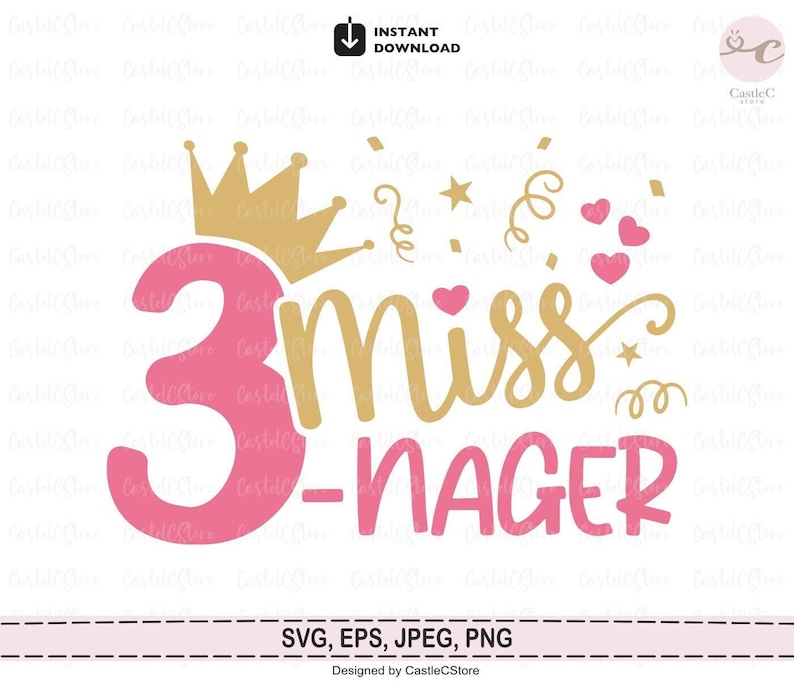 3rd Birthday Svg, Miss Threenager Svg, Third Birthday Svg, Birthday Shirt Svg, Girl Birthday Svg, Miss 3 Nager Svg Files for Cricut Png