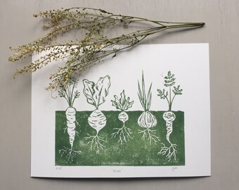 Simple life original limited linocut print veggie