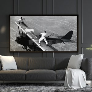 Men Playing Tennis on Airplane Print, Black and White Vintage Photo, Digital Download, Funny Home Decor, Tennis Wall Art, Museum Quality image 3