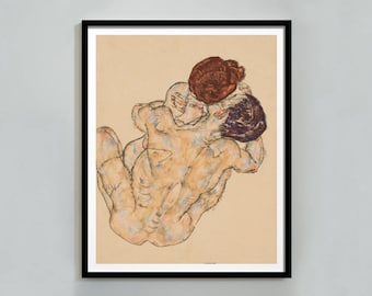 Egon Schiele Print Poster Lovers Man And Woman 1914 Schiele Art Print Schiele Poster Art House Warming Gift Original Famous Painting Canvas