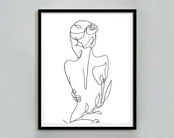 Woman Line Art Print, Minimalist Wall Decor, Woman Line Drawing, Feminist Art Print, Female Body Line Art, Printable Wall Art, One Line Art
