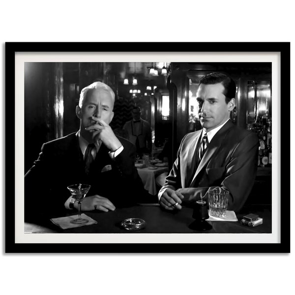 Mad Men-Filmplakat, schwarzweiß, Barwagendruck, Cocktailwandkunst, Plakat für die Fernsehsendung, Vintage Bardruck, Martini-Druck, digitaler Download