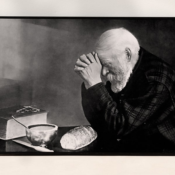 Eric Enstrom Grace Print, Man Praying Over Bread, Black and White, Vintage Home Decor, Antique Painting, Wall Decor, Christian Wall Art