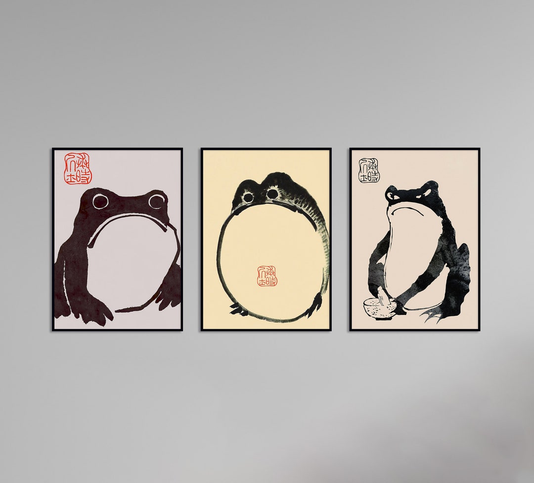 Japanese Set of 3 Frog Prints Japanese Prints Vintage Art Etsy