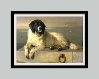 Vintage Dog Print, Saint Bernard Art, Antique Dog Painting, Animal Wall Art, Rustic Farmhouse Wall Decor, Animal Wall Art, Digital Download